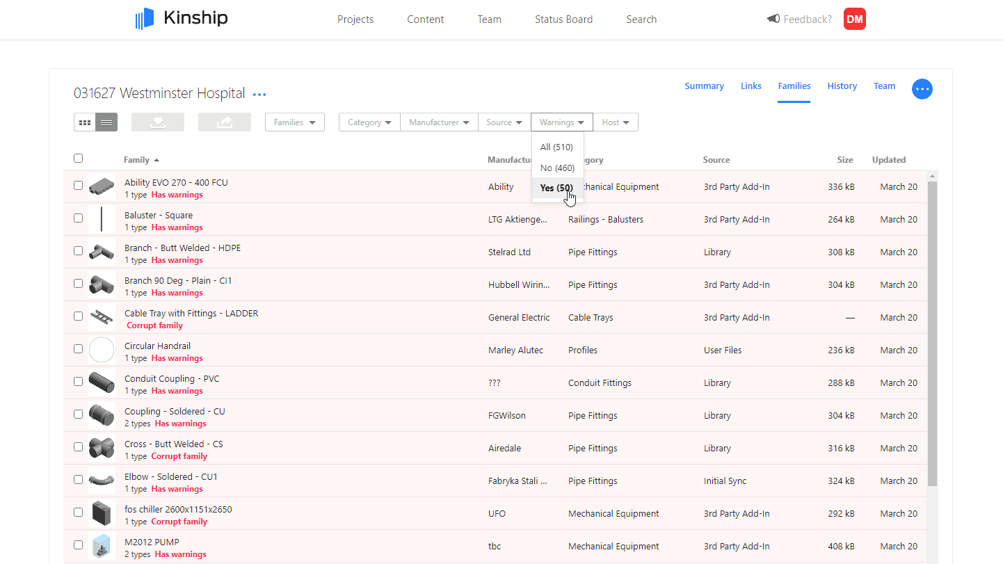 Easily spot content that is generating health warnings.