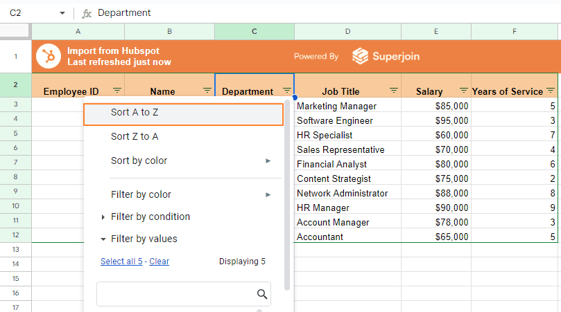 Choose Sort A-Z or Sort Z-A