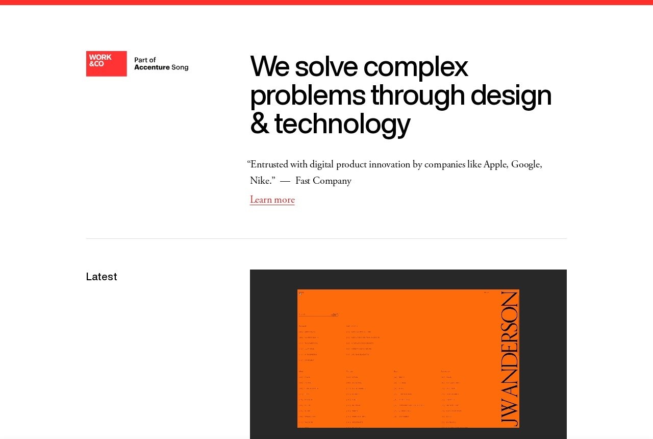 Work &amp; Co homepage and website design work