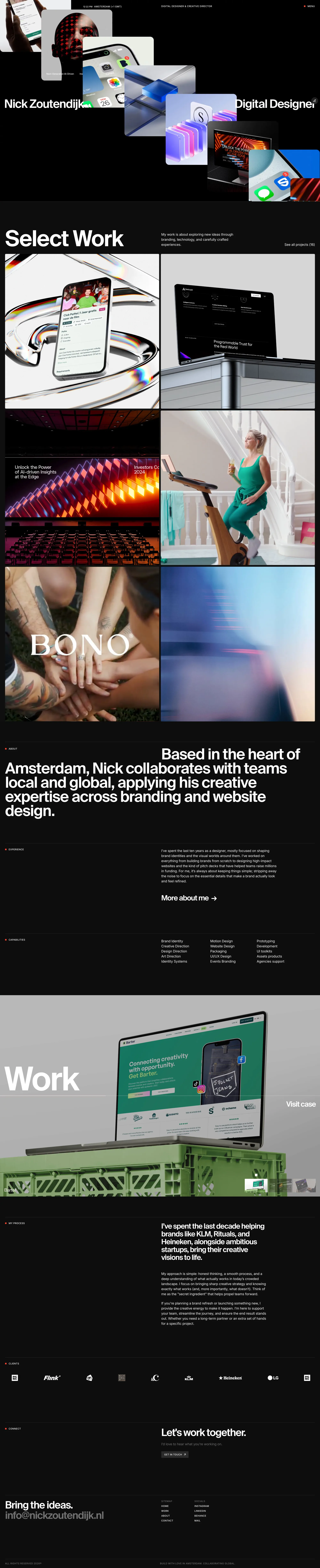 Nick Zoutendijk - Graphic Designer & Art portfolio page screenshot showcasing Design and Tech design