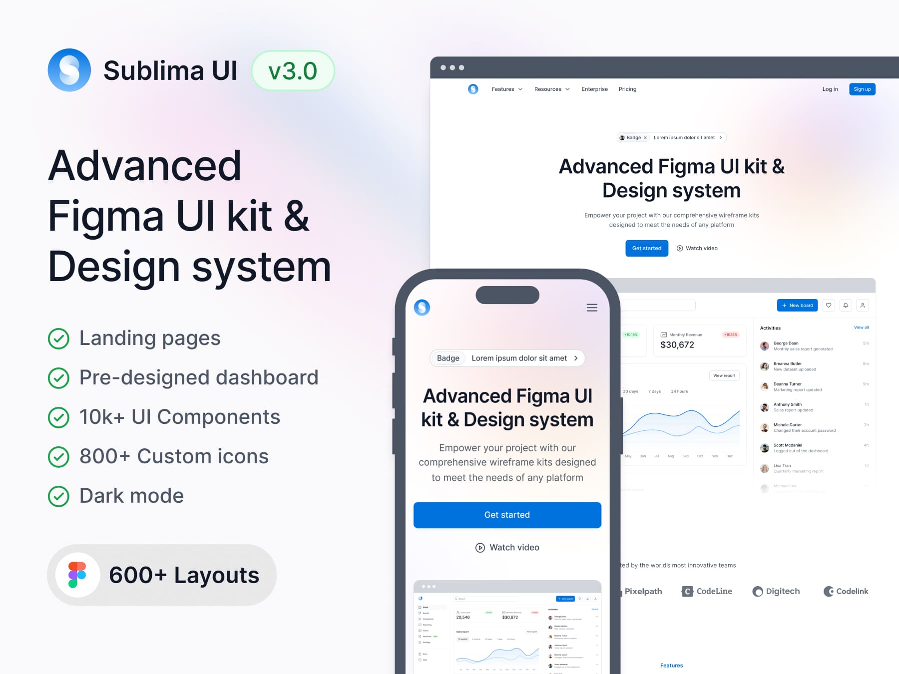 UI kit and design system, landing page templates