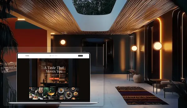 Fine dining restaurant website with warm lighting and premium interior design