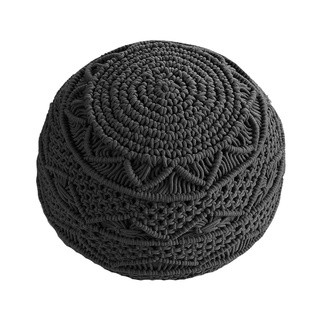 Handcrafted black macrame pouf ottoman for home décor