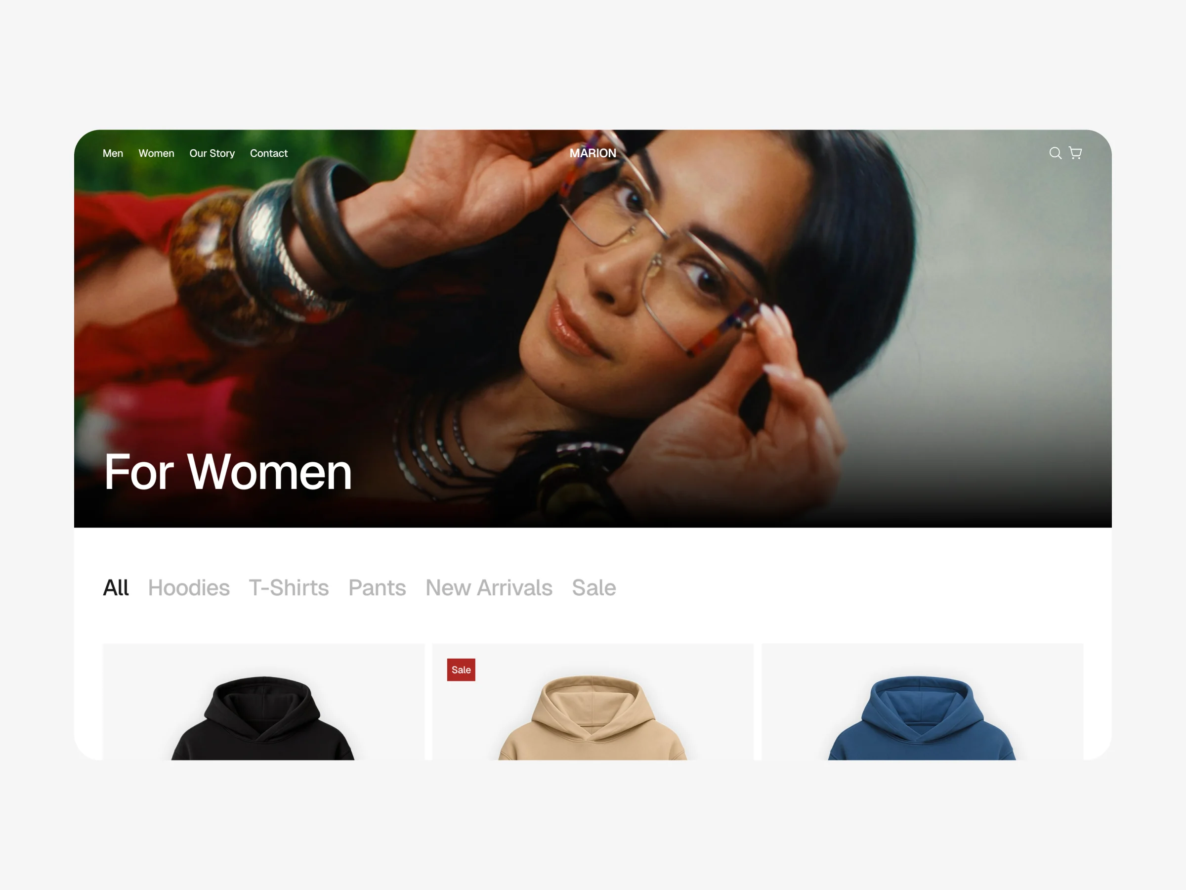 Ecommerce website template product category page for online store