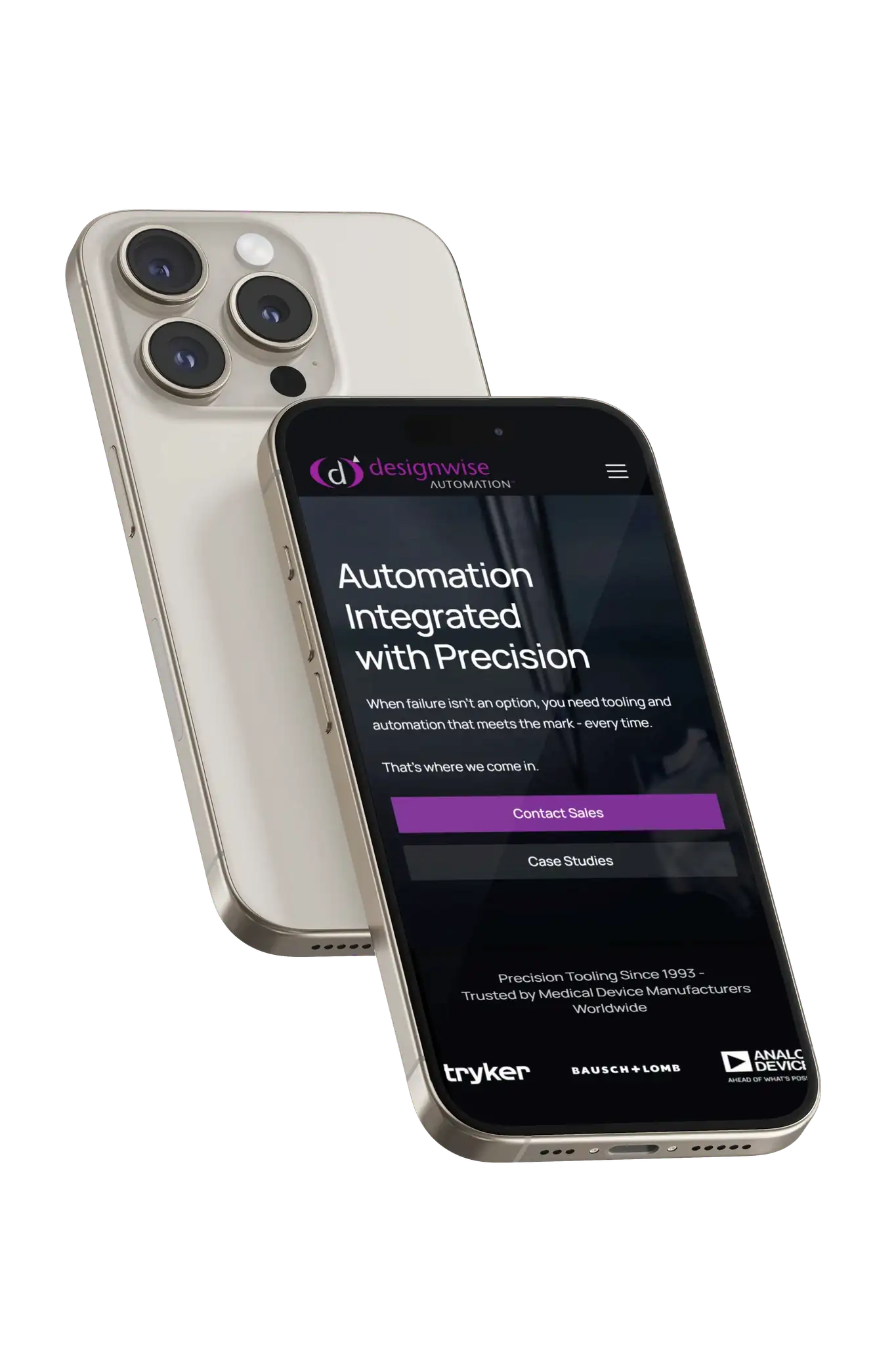 iPhone with website for Designwise Automation