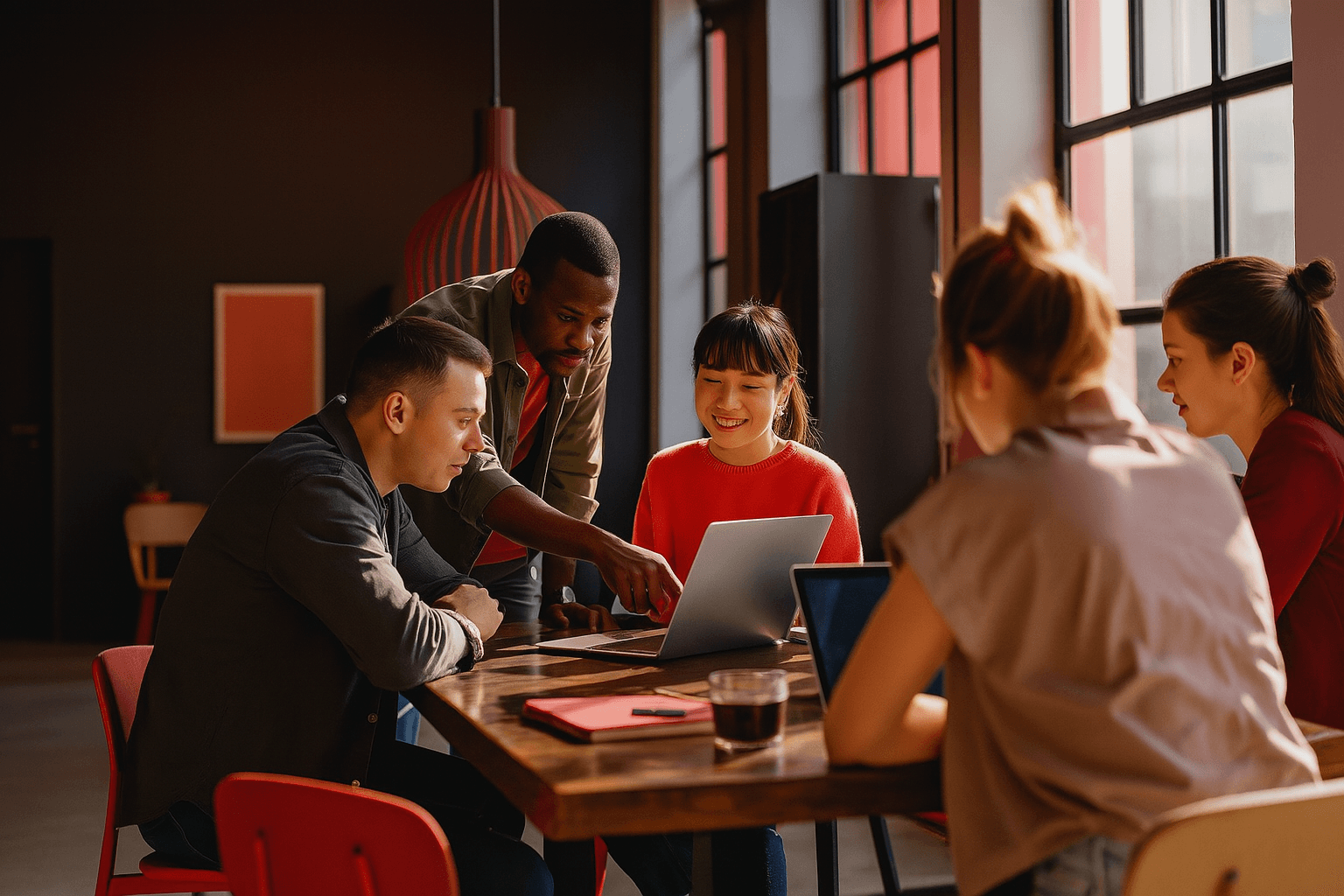 Team working at the table in well lit office
