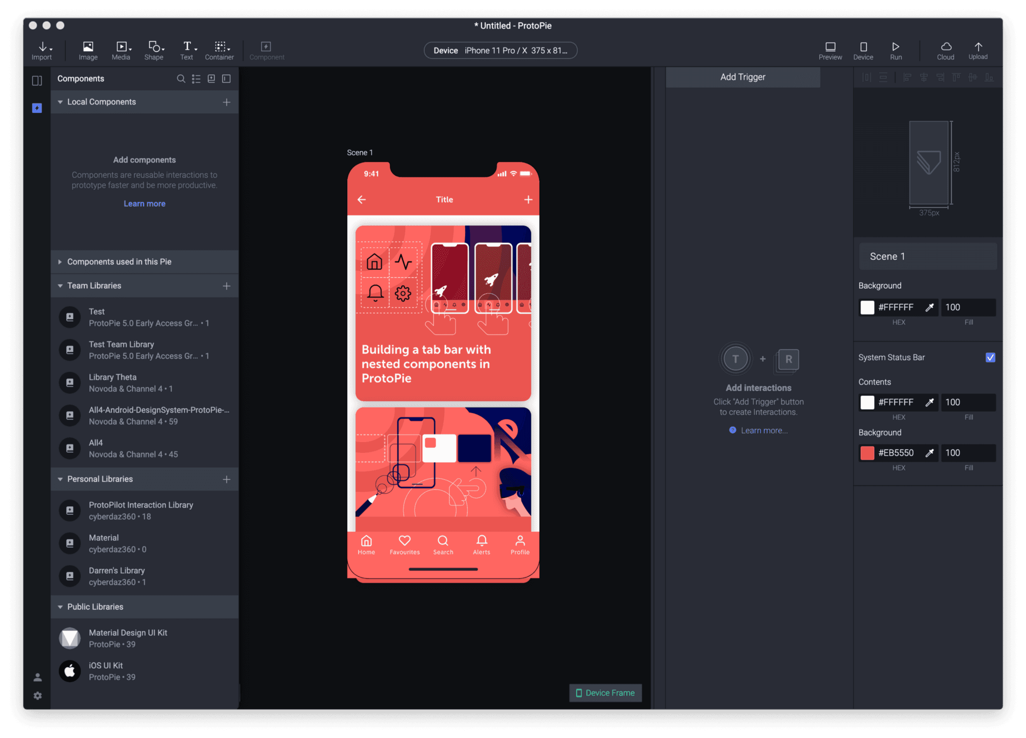 The new revamped component panel showing libraries