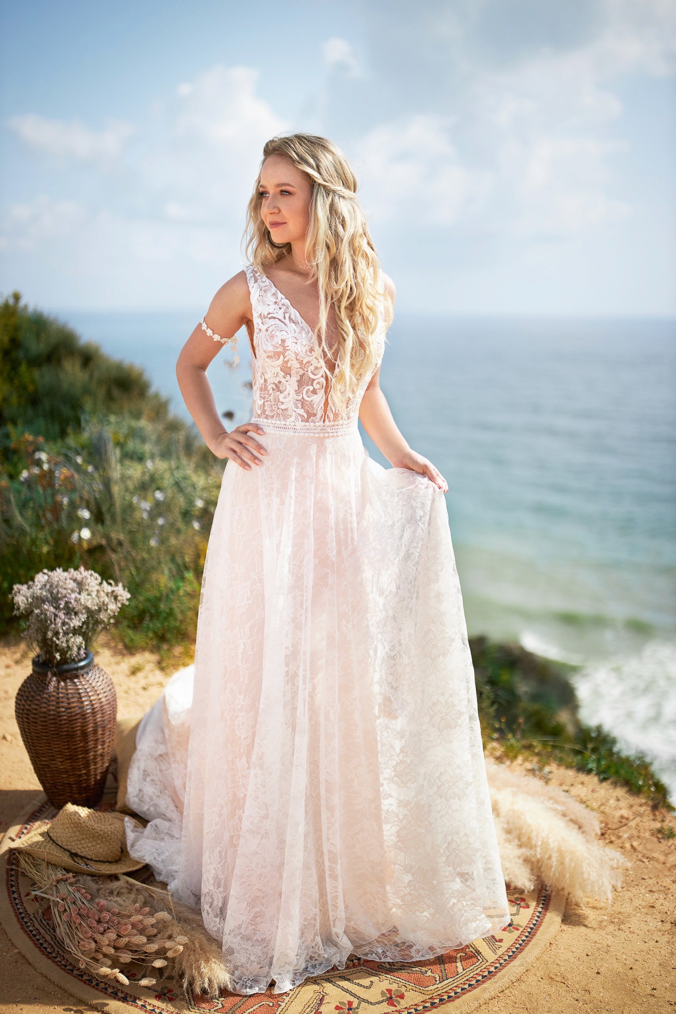 Brautkleid A-Form im natürlichen Boho Stil