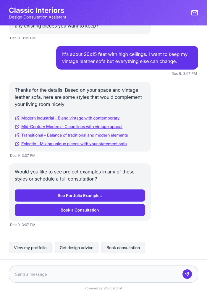 Interior Design Consultation AI Chatbot Template