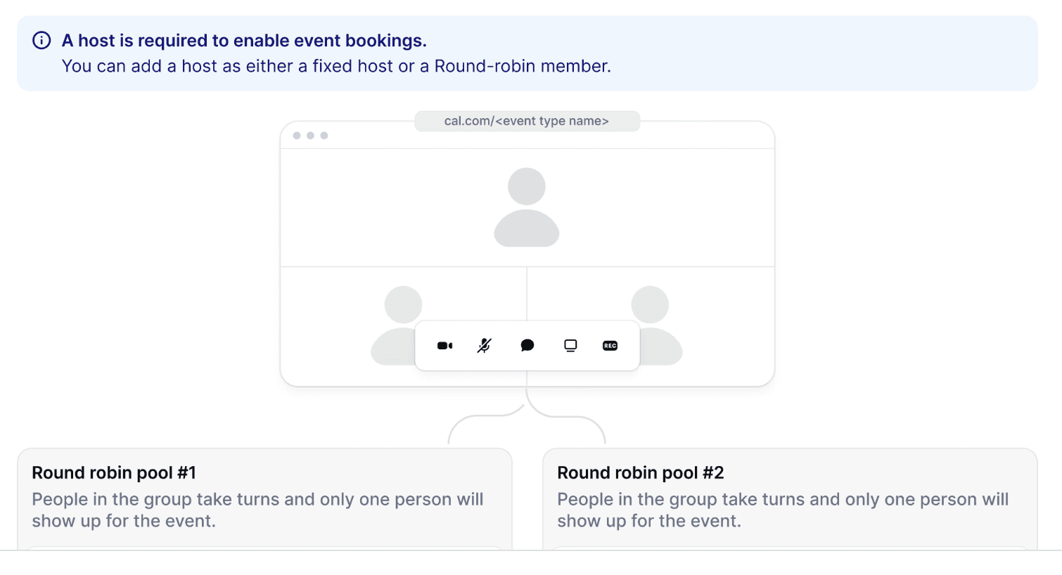 Screenshot of Cal.com's round-robin scheduling splitting bookings across two team pools