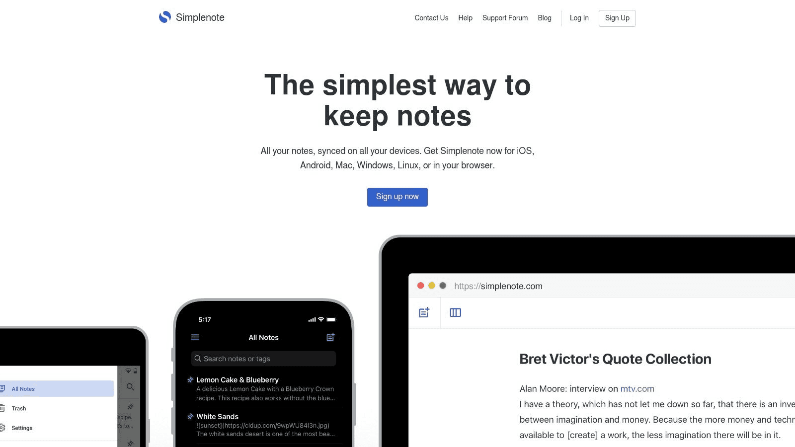 Screenshot of Simple Note note-taking app. 