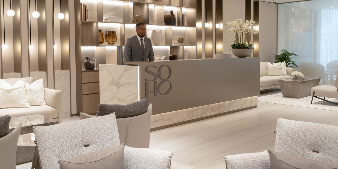 A modern living room featuring a dining area and kitchen, designed with contemporary furnishings in Berkeley.