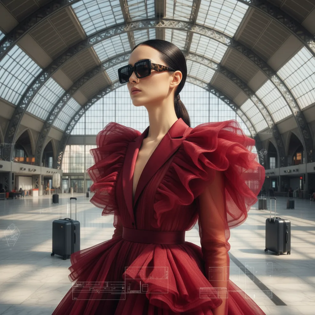 visual created by scene4 ai product photography tool - fashionista at airport