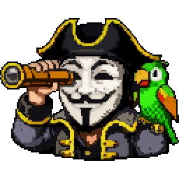 HollowByte mascot — pixel art pirate with telescope and parrot