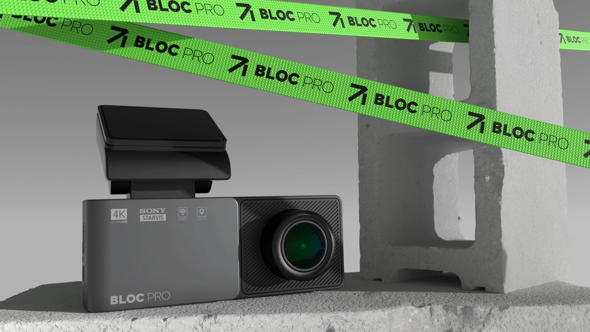Photoreal 3D visualization showcasing Bloc Pro dash camera design