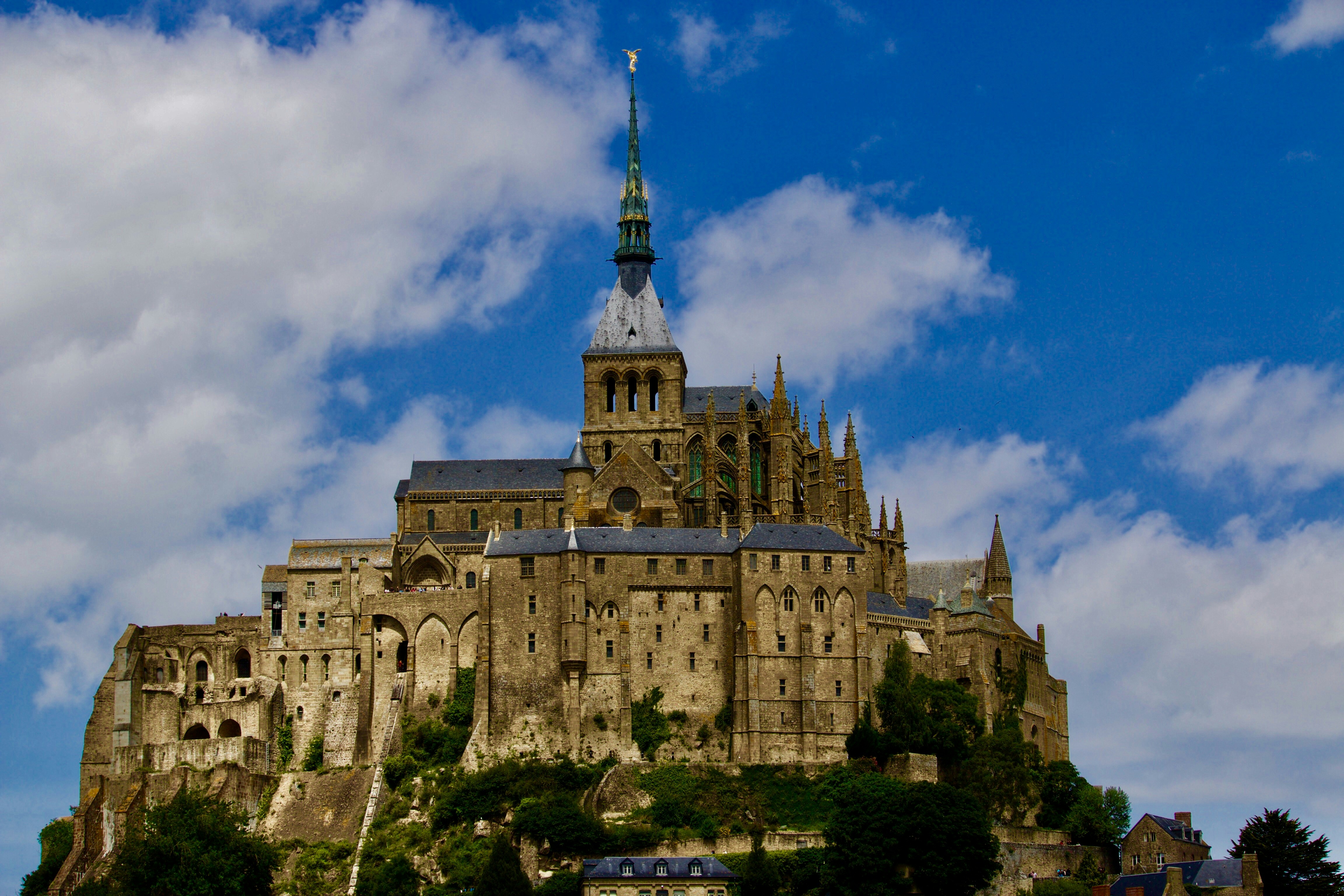 The tower of Abbaye Mont Saint-Michel, in Normany, France. 