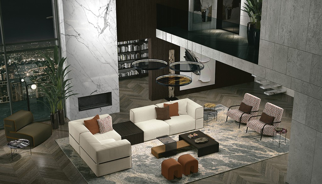 Living room view from top in a metropolitan flat