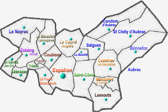 La carte des relais de la paroisse Saint Bernard d'Olt