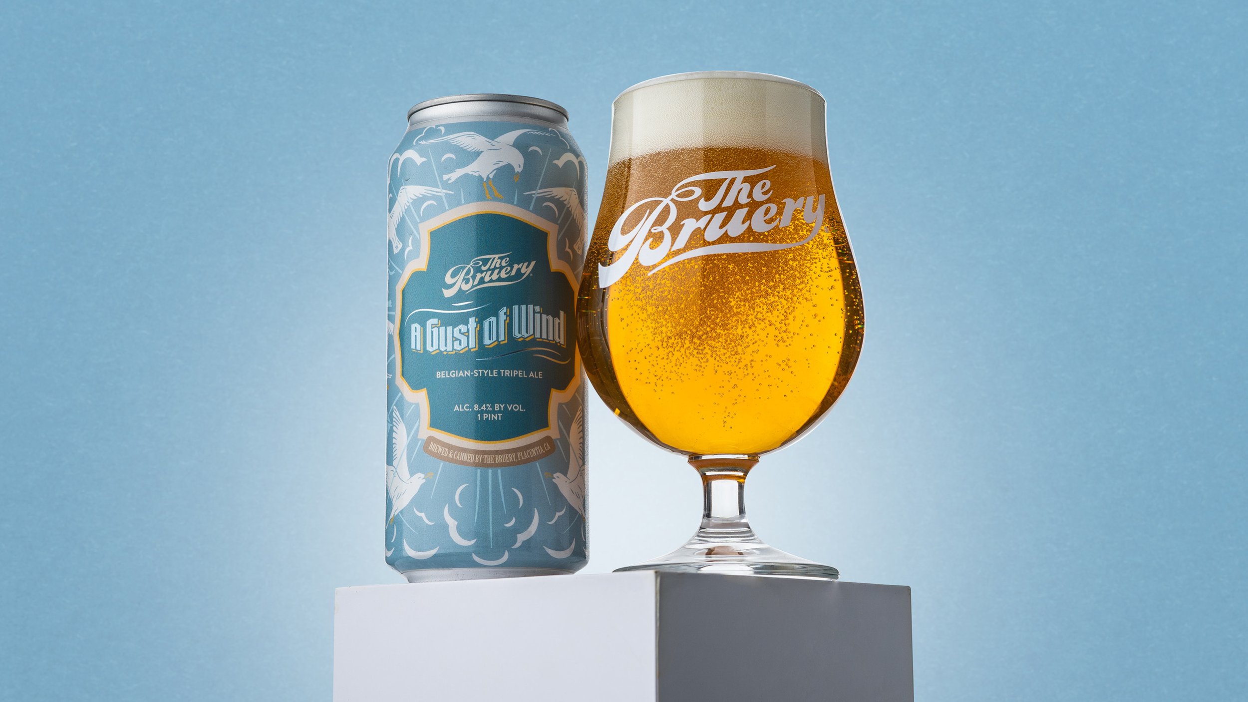 The Bruery Gust of Wood can next to full glass