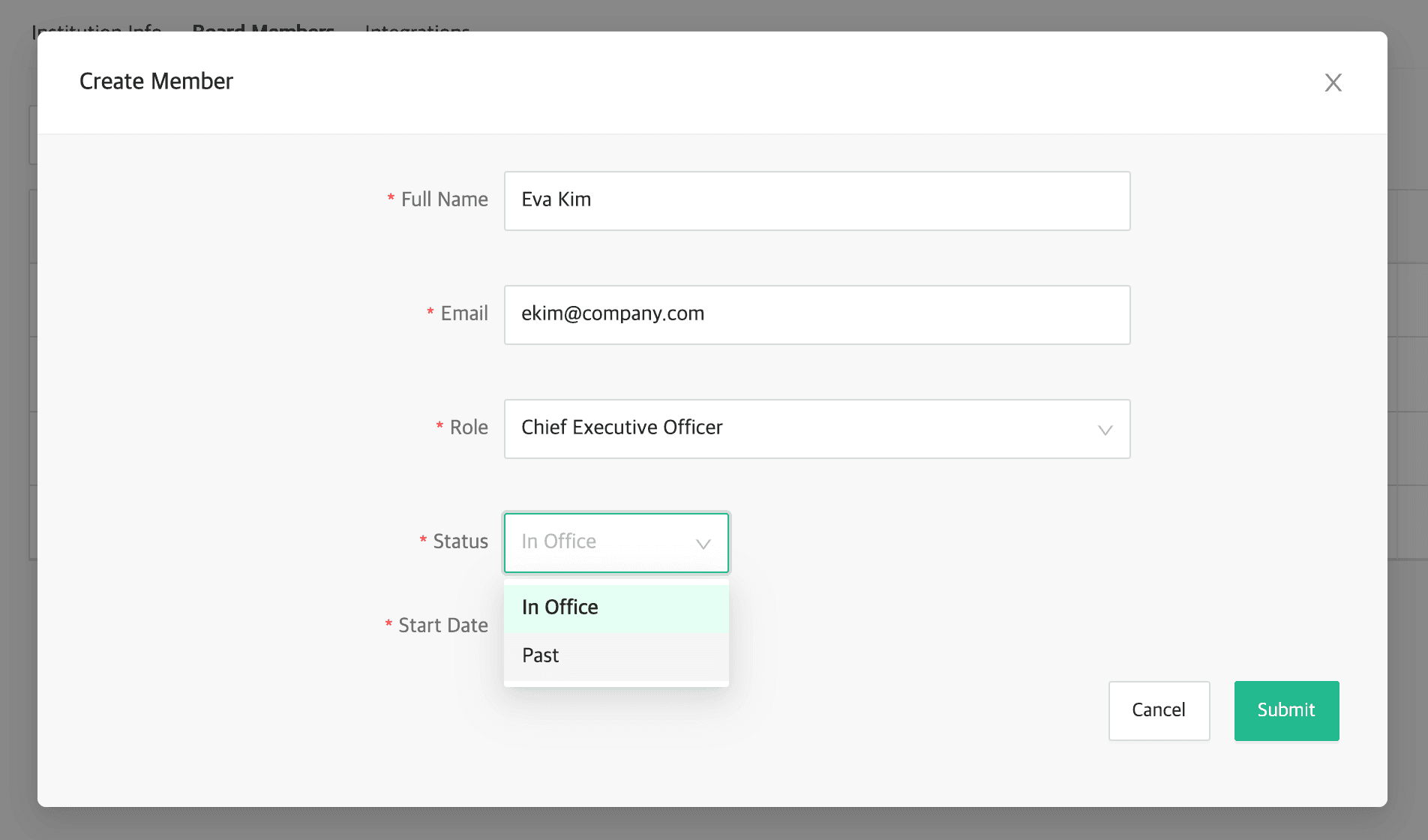 create member and select the status