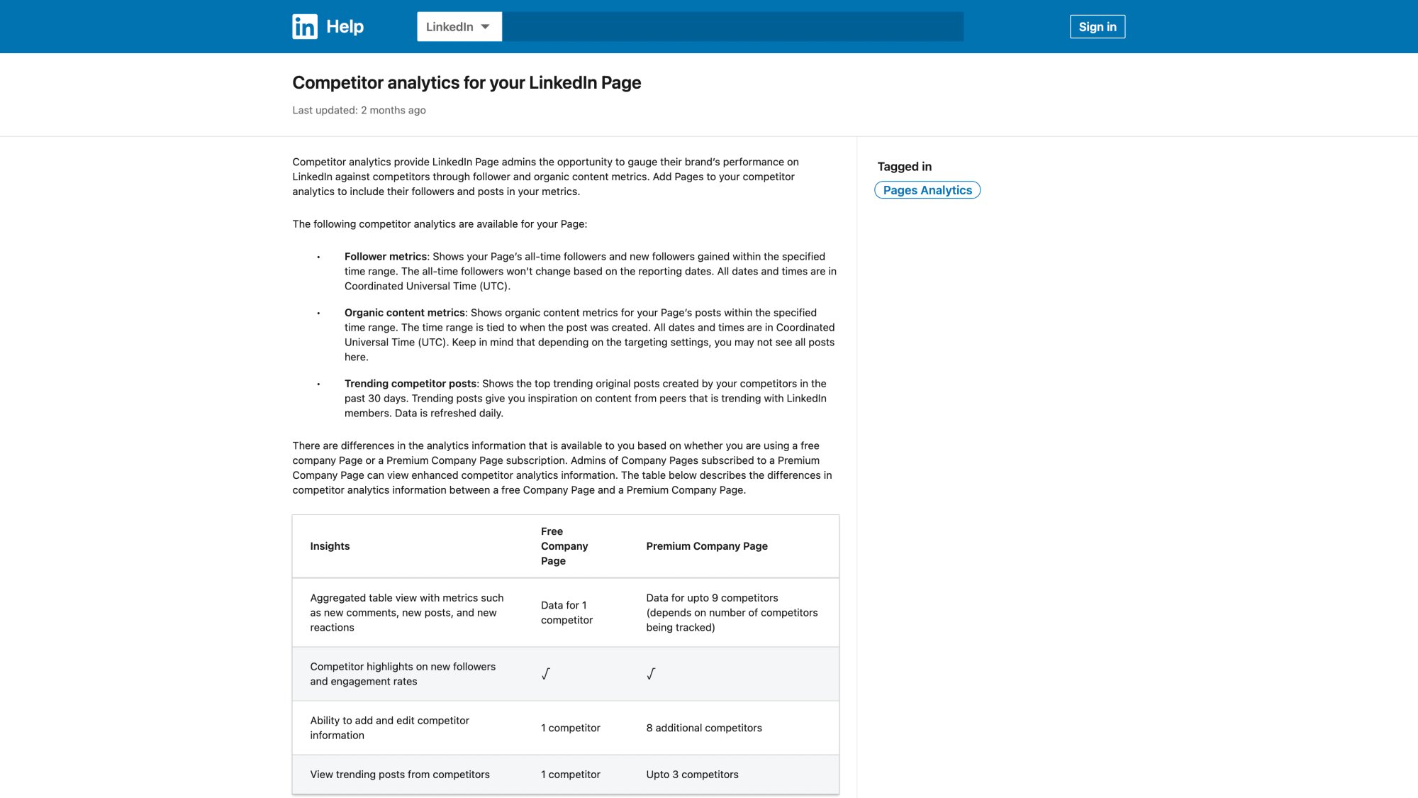LinkedIn Help Center page explaining InMail messaging feature with character limits and Premium subscription requirements