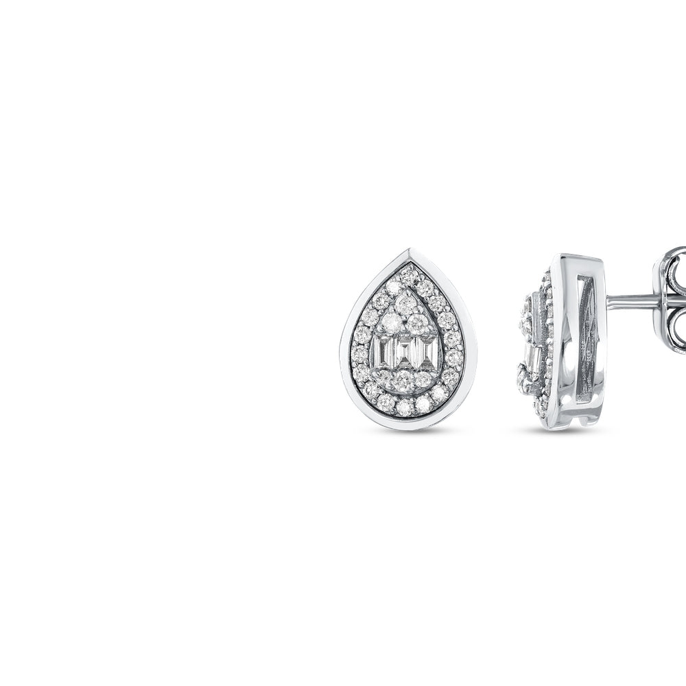 0.37 Karat Baget Taşlı Pırlanta 14 Ayar Beyaz Altın Küpe