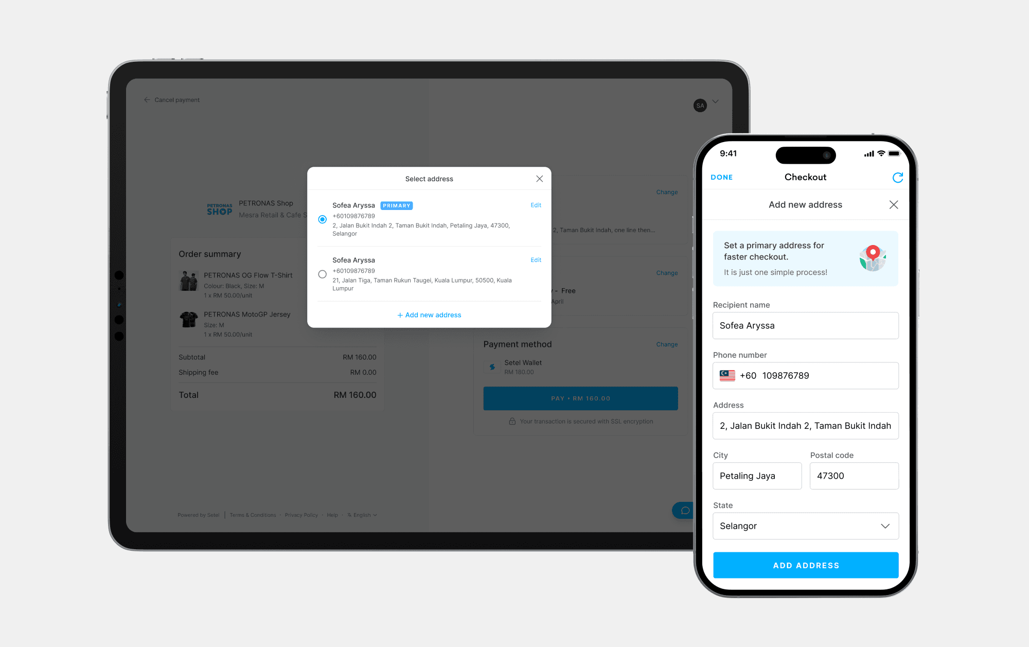 Desktop and mobile view of address management features