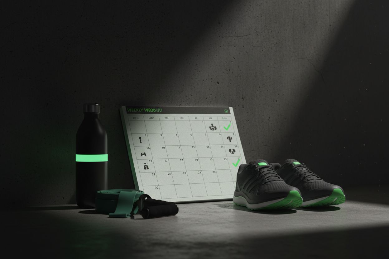 A weekly calendar with workout items beside it