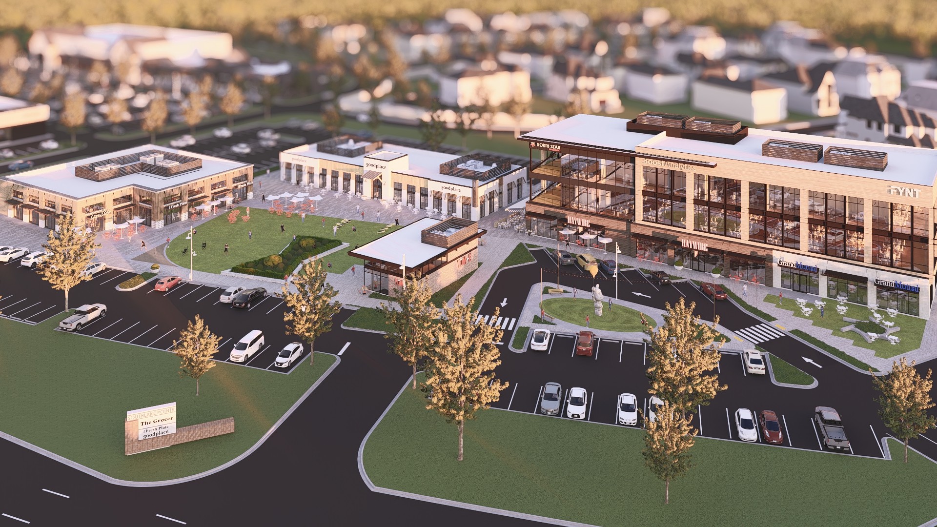 Commercial landscape design concept for retail centers and office buildings. 