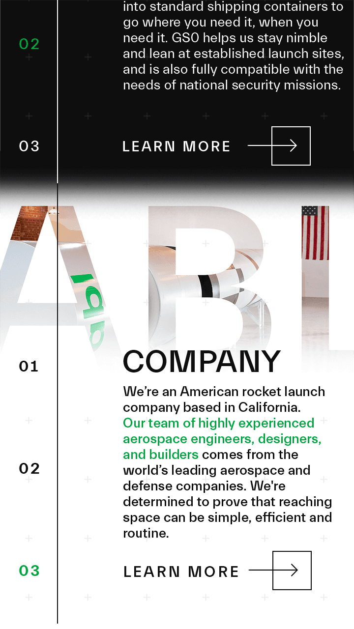 ABL Space Systems homepage - company mobile.