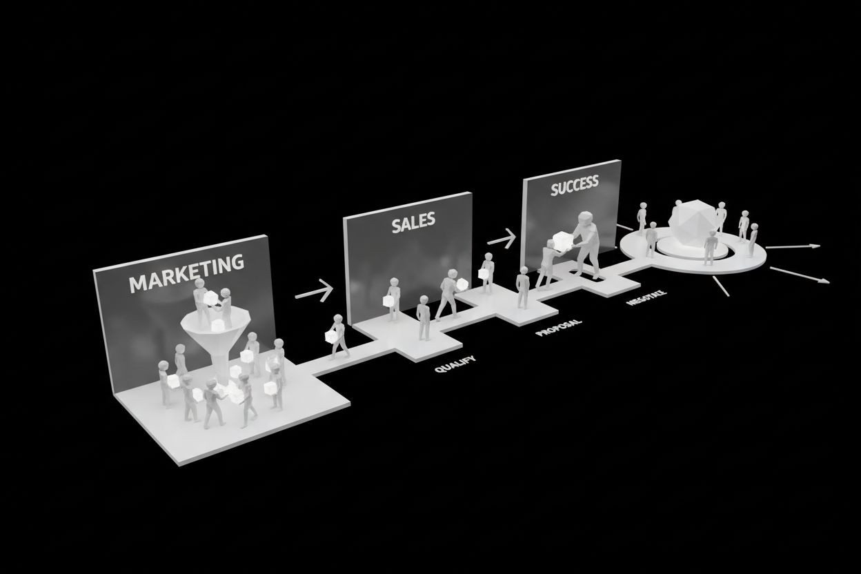 A sales pipeline handoff between teams