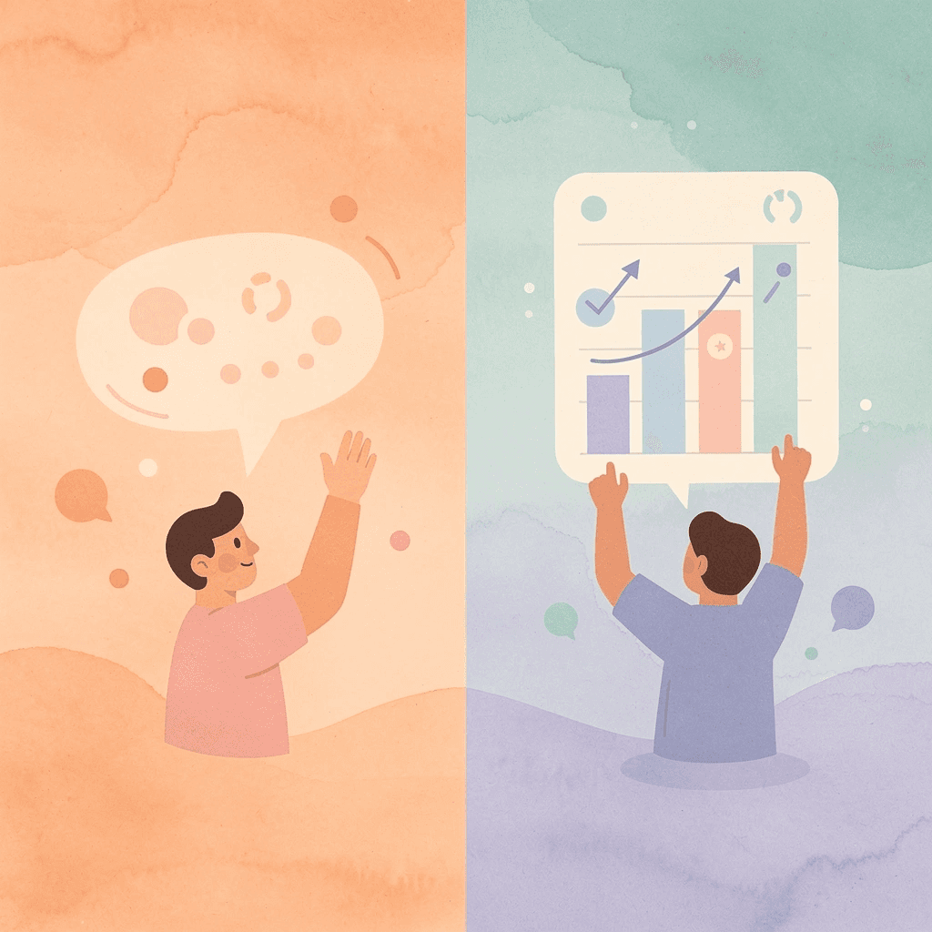 Split scene illustration contrasting agencies focused on rankings versus revenue generation - SEO Services Agency