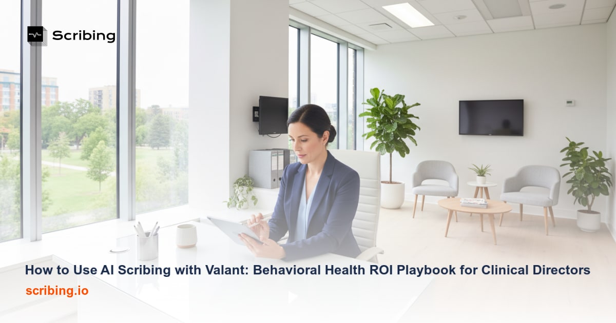 Modern behavioral health office illustrating AI scribing technology integration with Valant EHR for clinical documentation and improved practice ROI