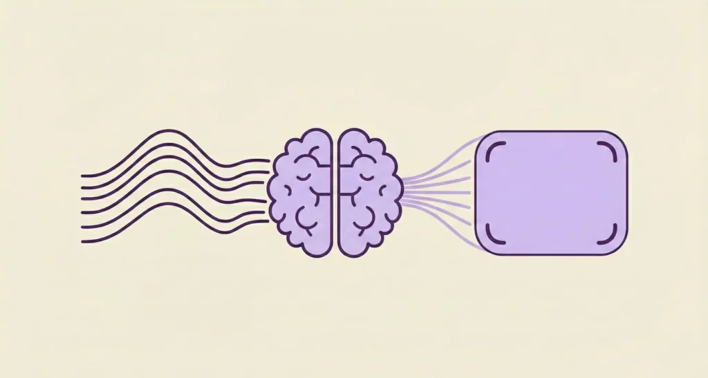 Abstract illustration of an AI search engine analyzing data from hundreds of sources to generate a synthesized, intelligent response