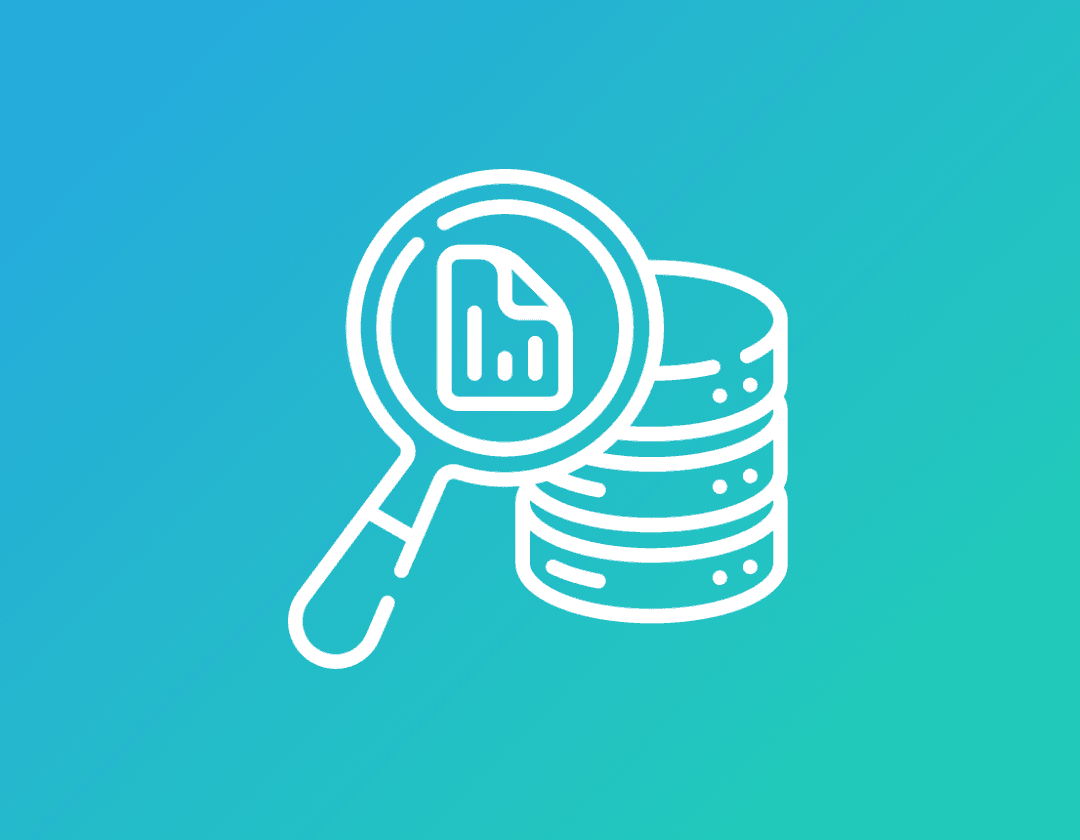 Icon with a magnifying glass over a document and database, representing enhanced data analysis for boosting engagement