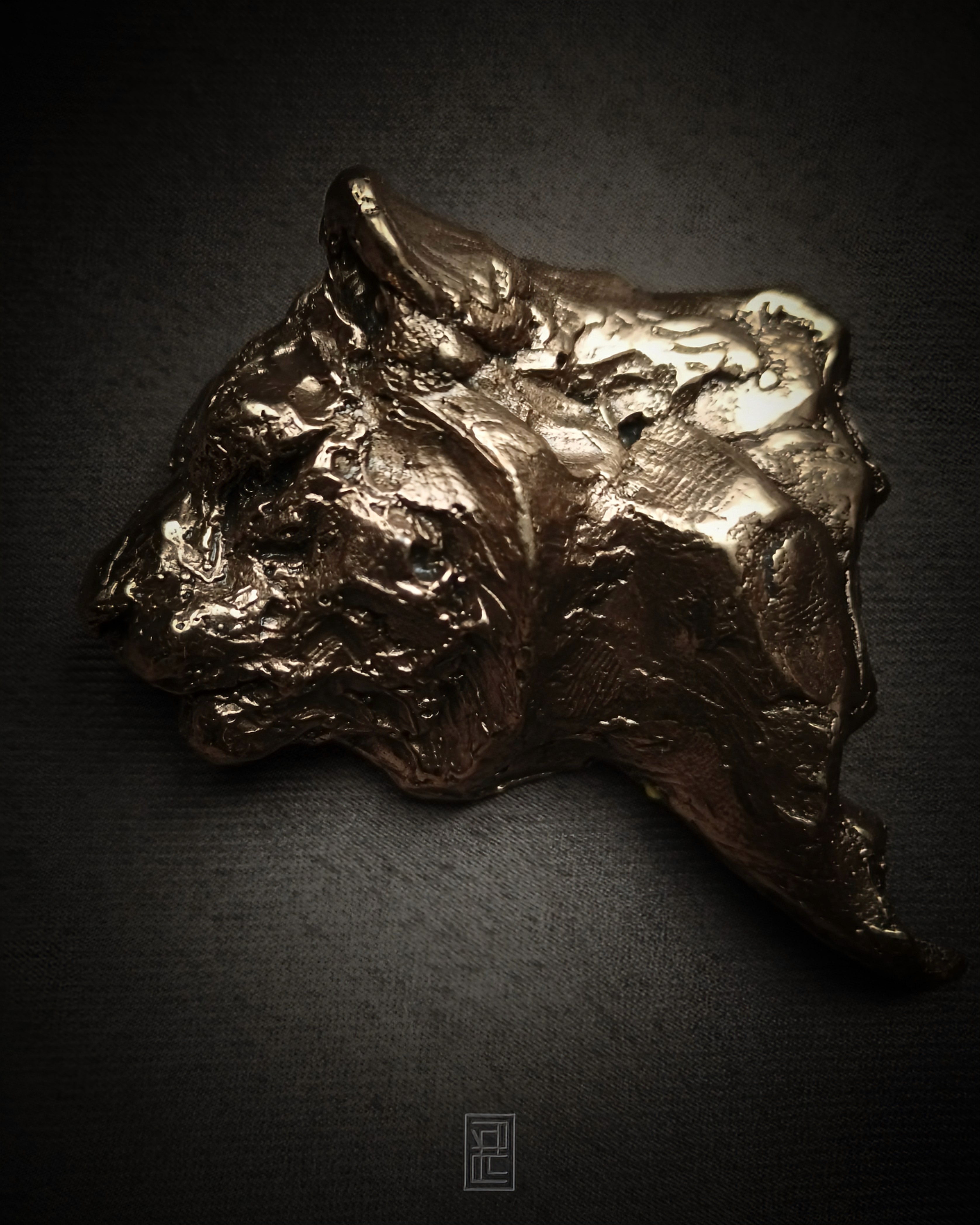 Handcrafted impressionistic Bronze Tigress Brooch wearable sculpture from wearables collection by sculptor Priyam Tiwari