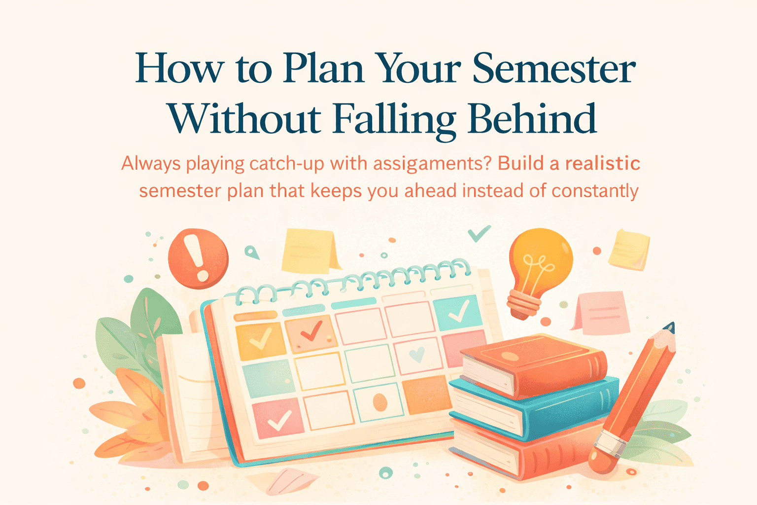 How to Plan Your Semester Without Falling Behind with planner calendar, books, and checklist guiding a realistic semester plan.