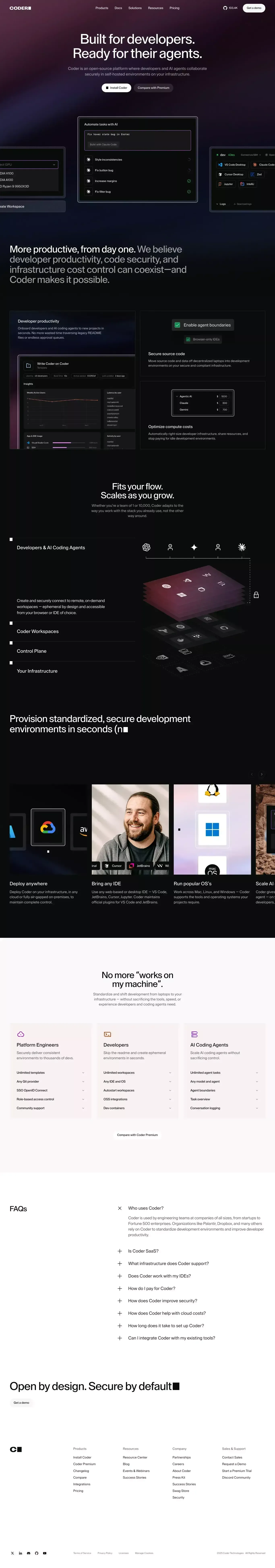 CDEs: Cloud Development Environments for landing page screenshot showcasing Tech design