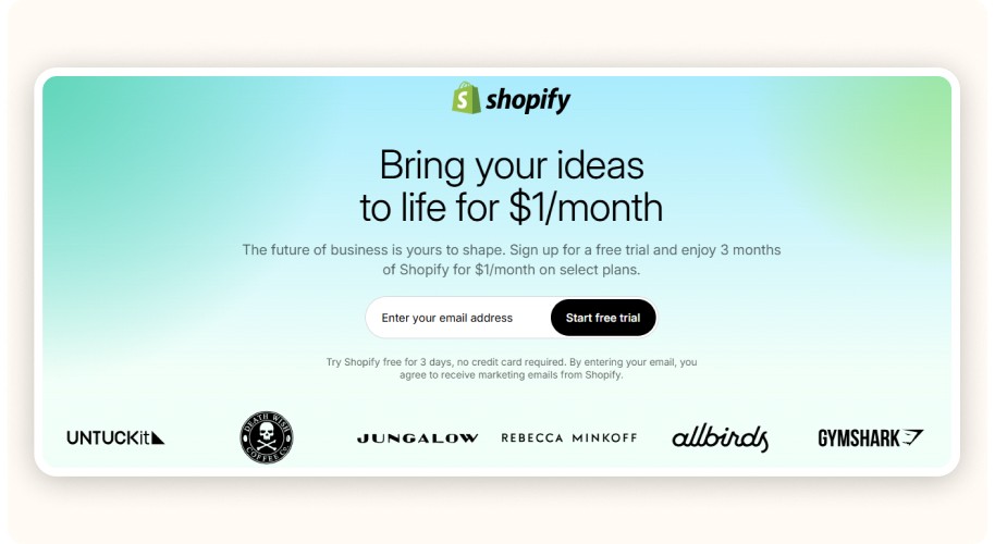 Shopify homepage