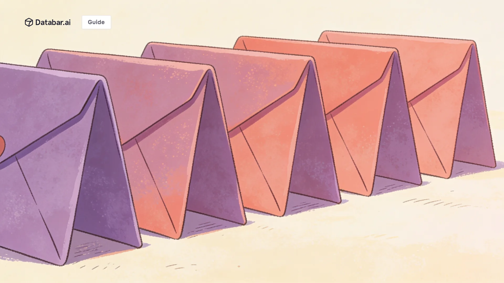 Illustration of five envelopes upright in a row, each leaning slightly further forward than the last — 5 RevOps Predictions for 2026