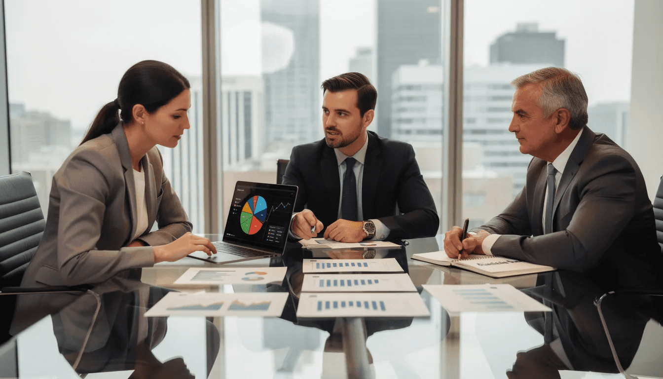 A financial advisor is meeting with clients to discuss dynamic portfolio management strategies, focusing on strategic asset allocation and how dynamic allocation can help manage risk in various market conditions. The conversation includes insights on equity holdings, fixed income, and the importance of diversification for good investment decisions.