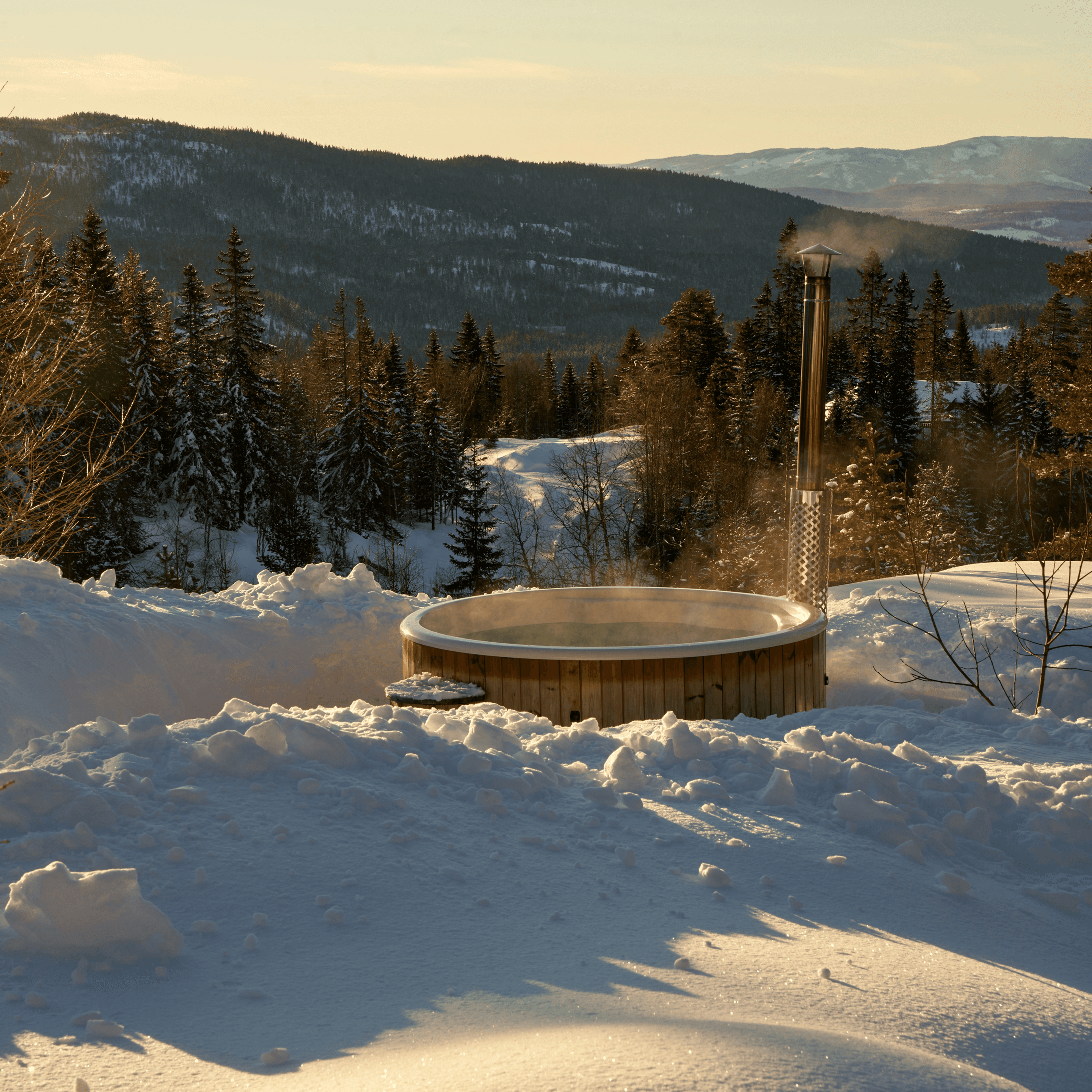 a hot tub in the middle of a snowy field