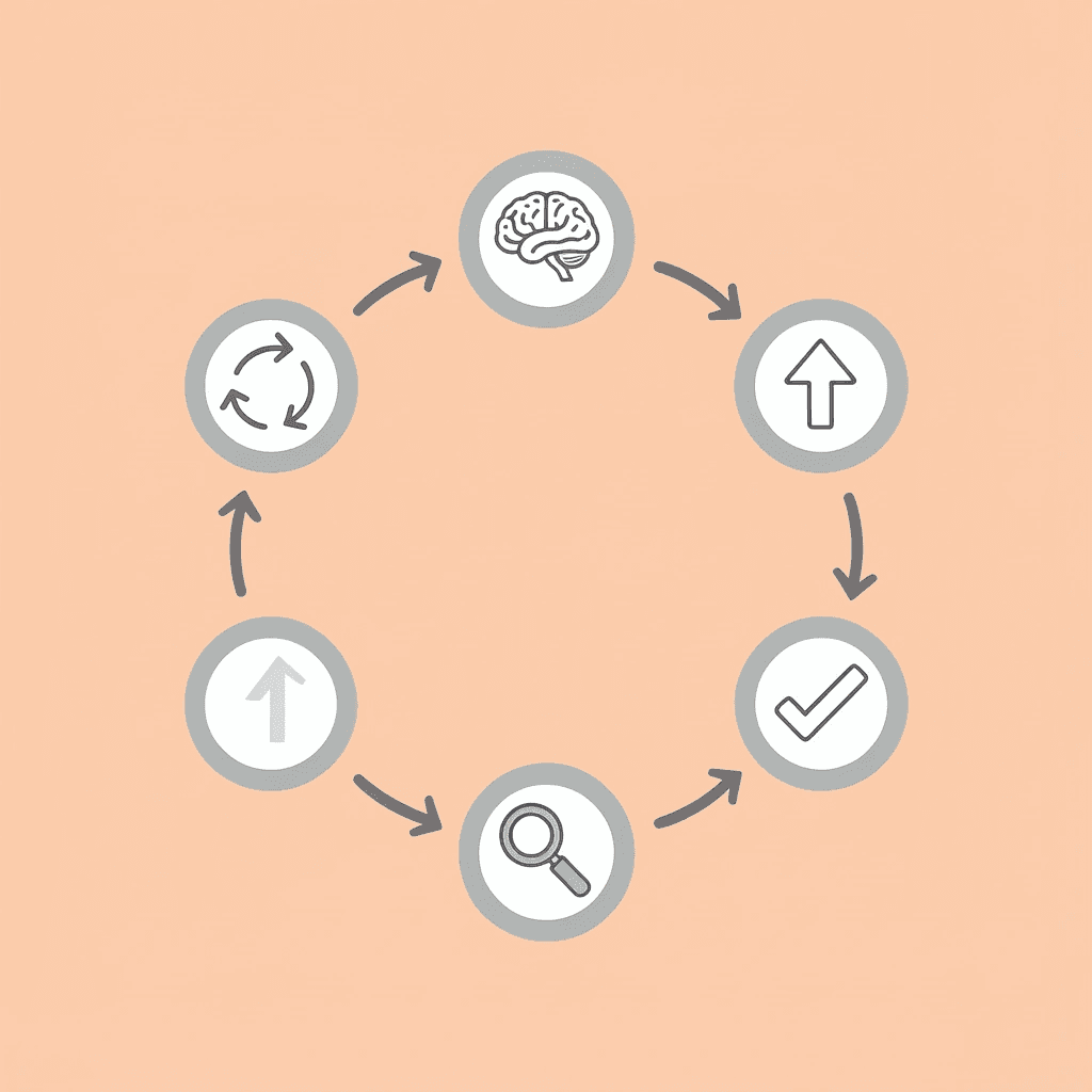Circular workflow showing how AI chatbots learn and improve automatically with each conversation cycle