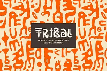 Tribal doodle seamless pattern, abstract hieroglyphs background