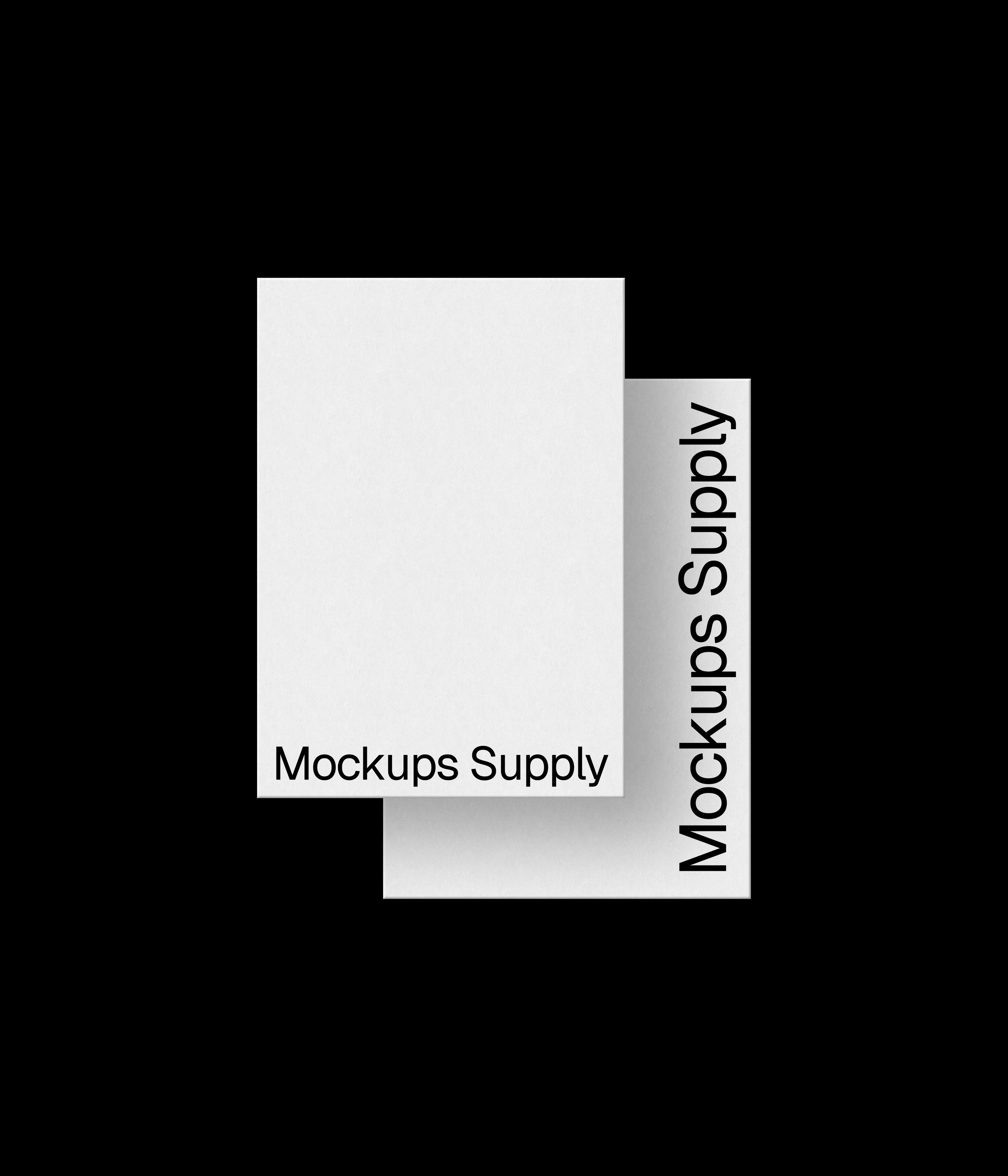 2 A5 paper flyer mockup portrait for Photoshop with debossed text effect, white papers on black background, clean minimal stationery and print branding mockup