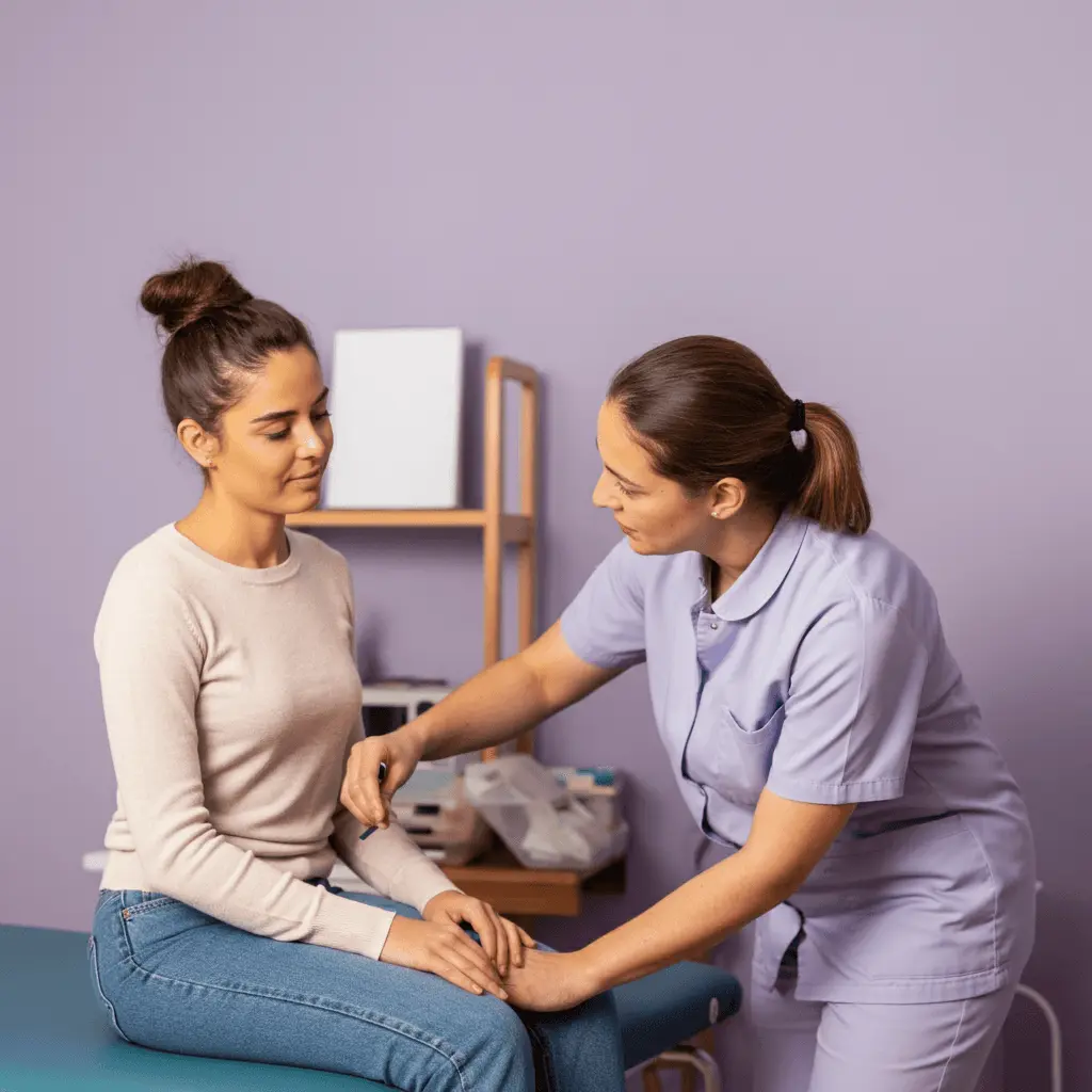 purple occupational therapist with a client in a relaxed setting.