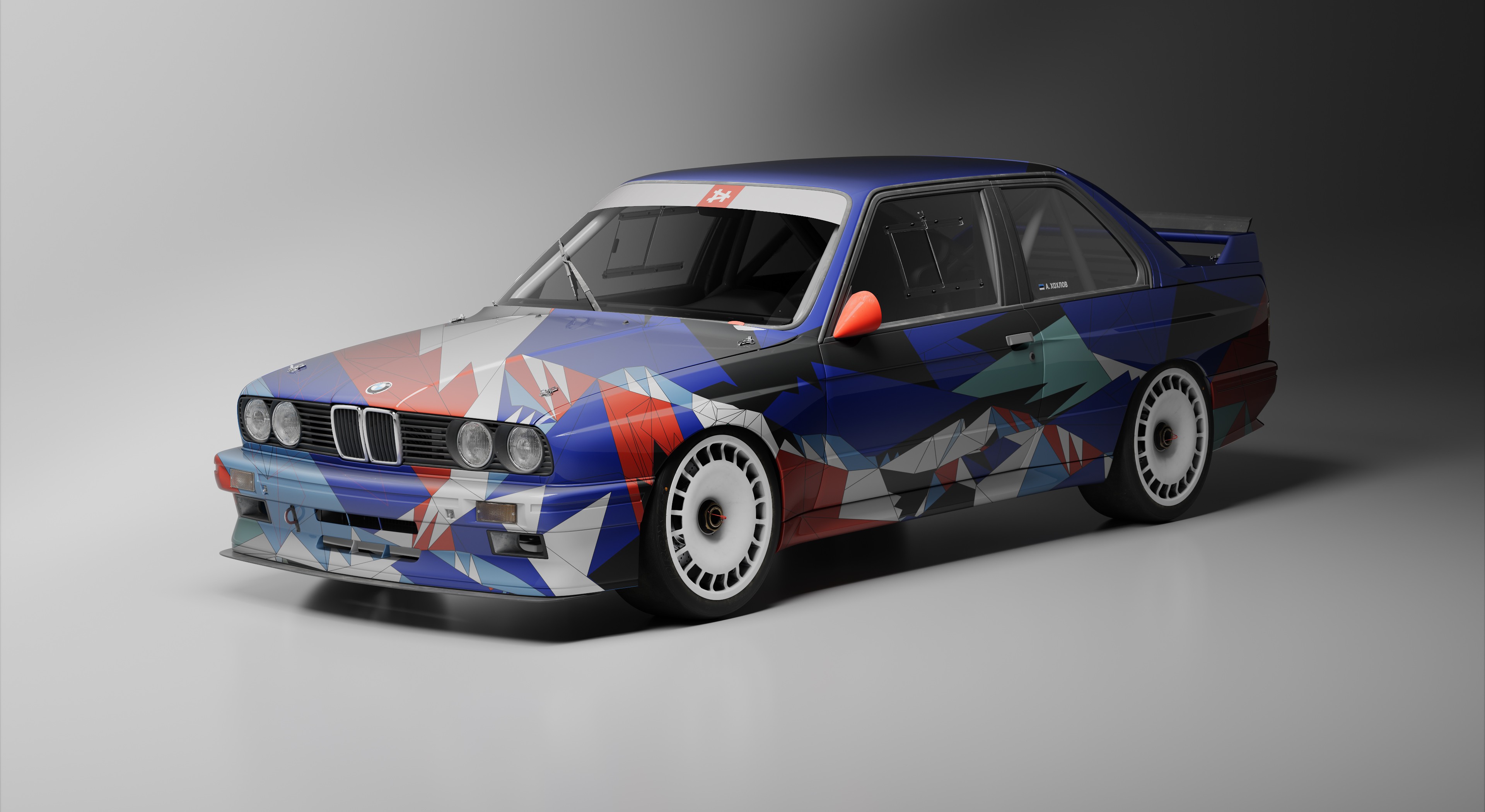 Car with Fluid landscapes blend 3D and 2D of BMW E30 wrap by Alex H