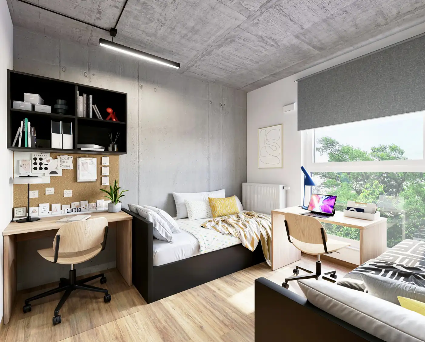 Twin student room with two beds and study spaces in Kraków
