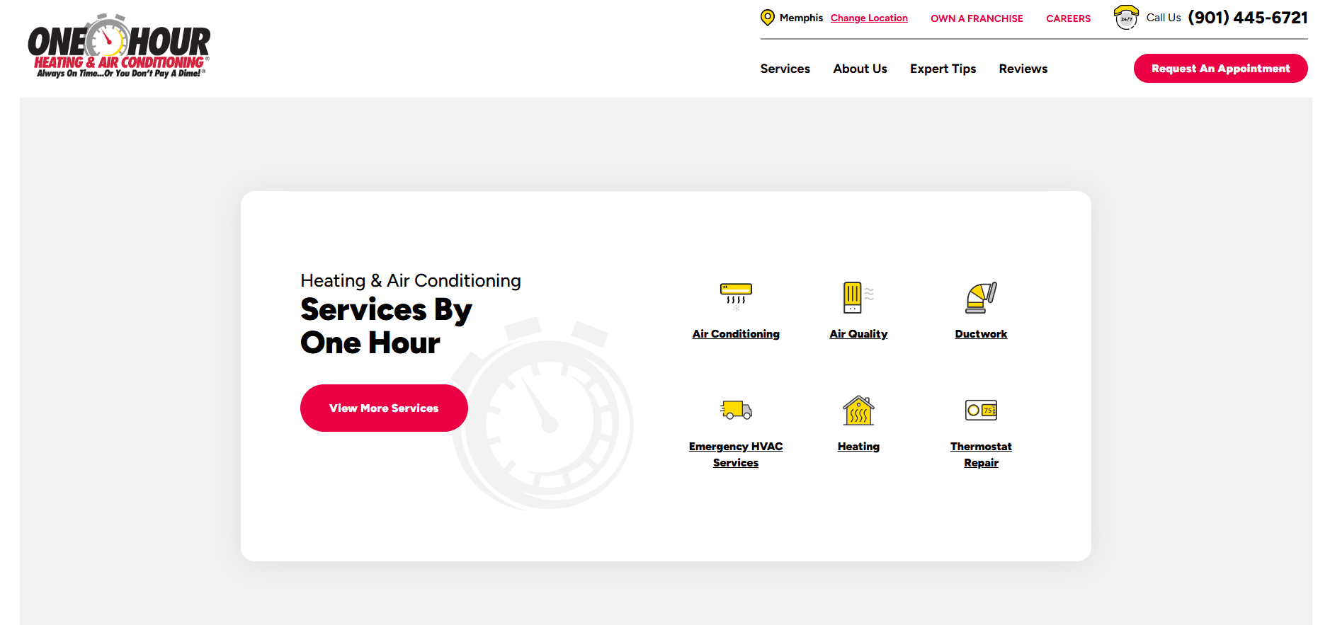 hvac website showcasing its services through visual aids like icons