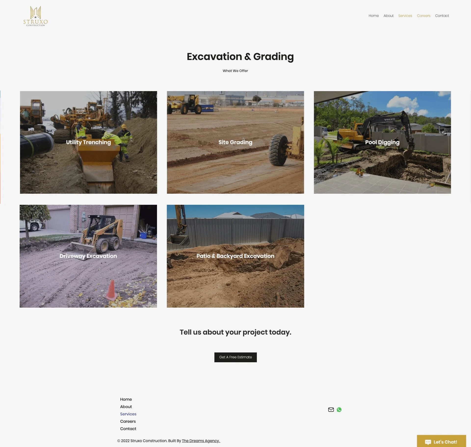 Excavation-Grading page for struxo website developed & designed by Dreams Agency Mississauga, Ontario